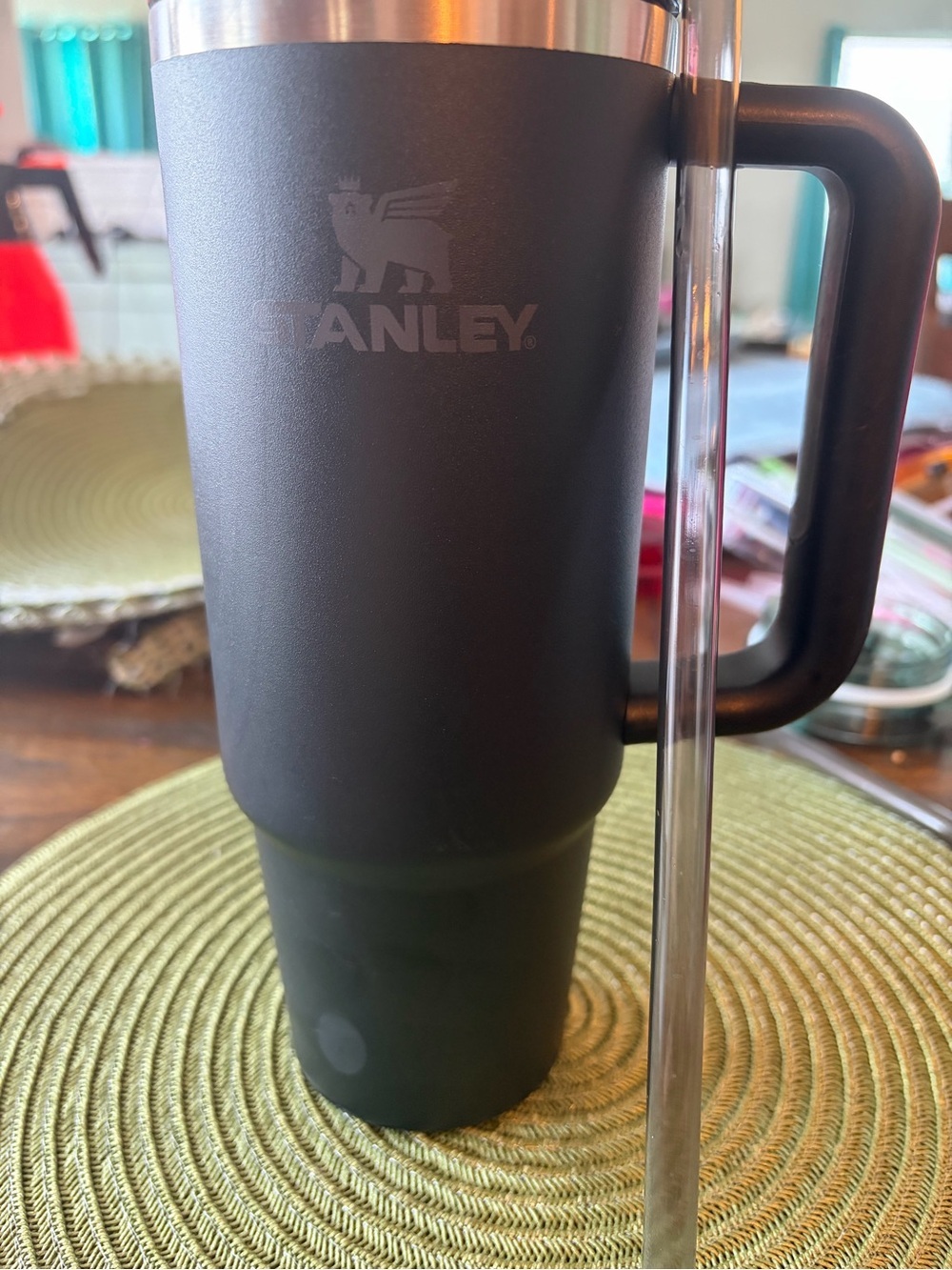 Stanley Black Travel Tumbler with Handle and Clear Straw Lid